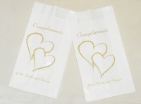 Wedding - Cake Bags - Gold Heart Compliments Bride & Groom x 100 Bulk Pack